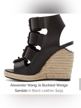 Alexander Wang Black Leather Buckled Espadrille Wedge Sandals